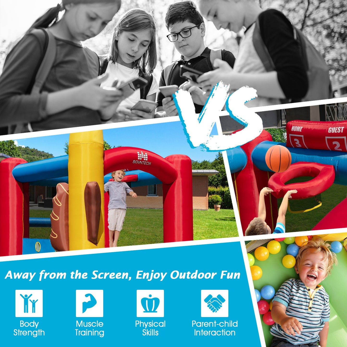 Baseball Themed Inflatable Bounce House with Ball Pit and Ocean Balls with 735W Blower Kids Crystal