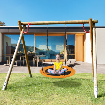 40 Inches Saucer Tree Swing Round with Adjustable Ropes and Carabiners-Yellow