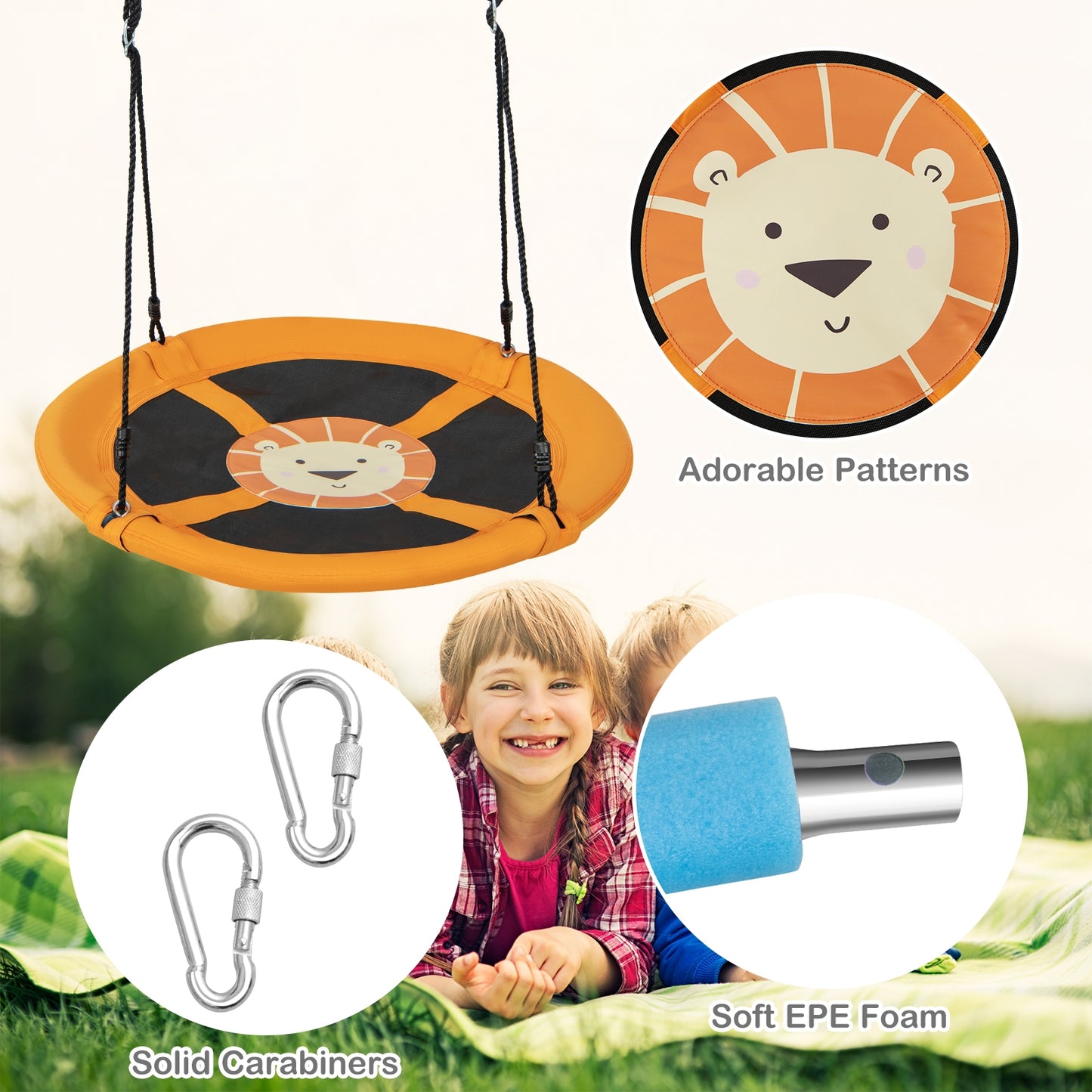 40 Inches Saucer Tree Swing Round with Adjustable Ropes and Carabiners-Yellow Kids Crystal