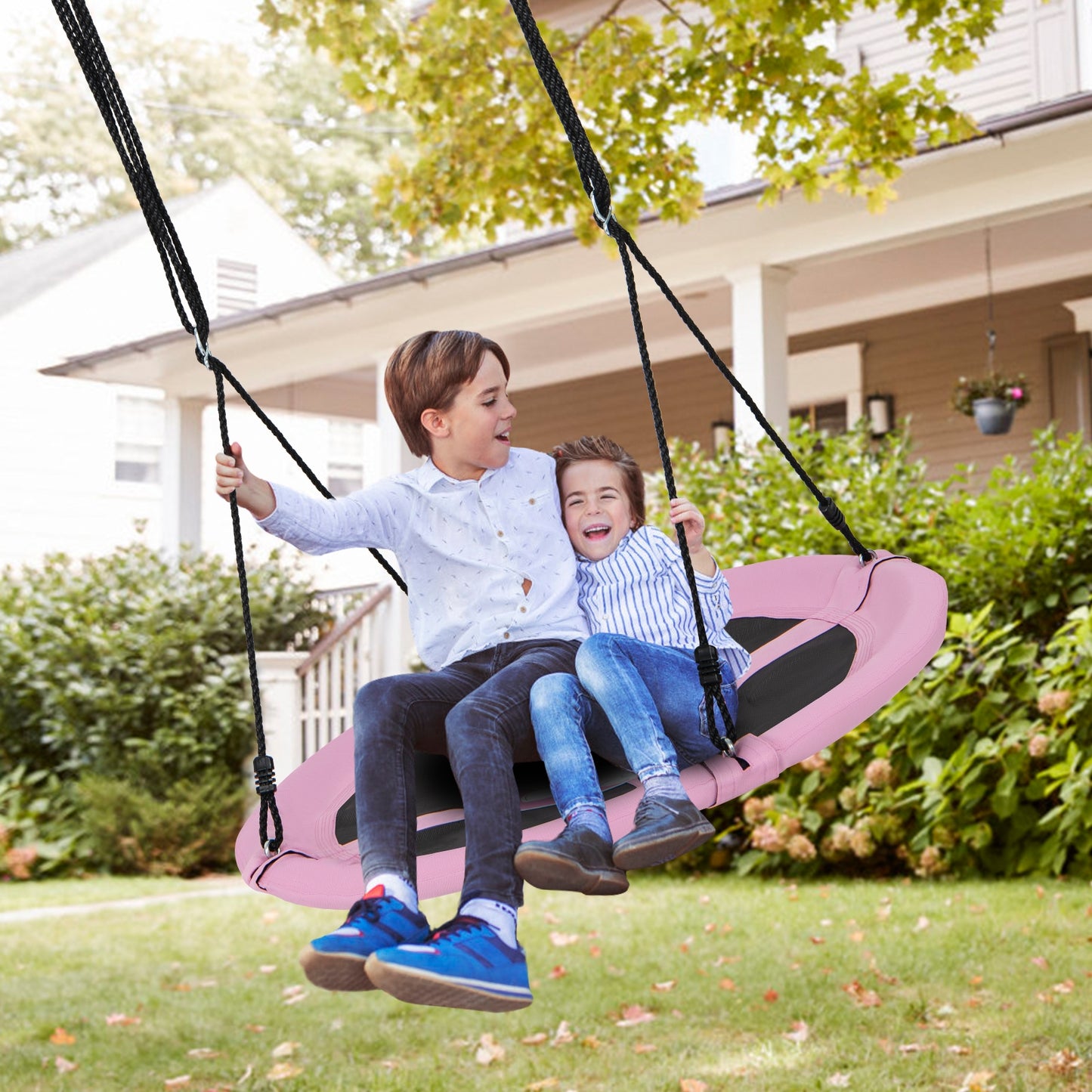 40 Inches Saucer Tree Swing Round with Adjustable Ropes and Carabiners-Pink Kids Crystal