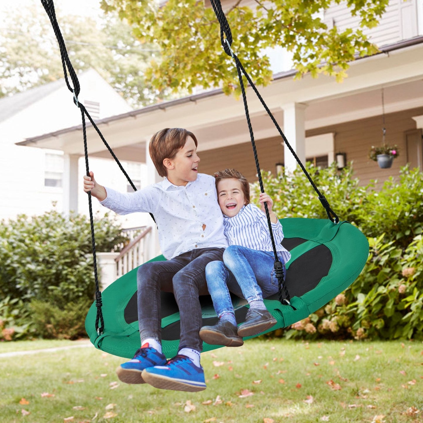 40 Inches Saucer Tree Swing Round with Adjustable Ropes and Carabiners-Green Kids Crystal