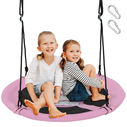 40 Inches Saucer Tree Swing Round with Adjustable Ropes and Carabiners-Pink Kids Crystal