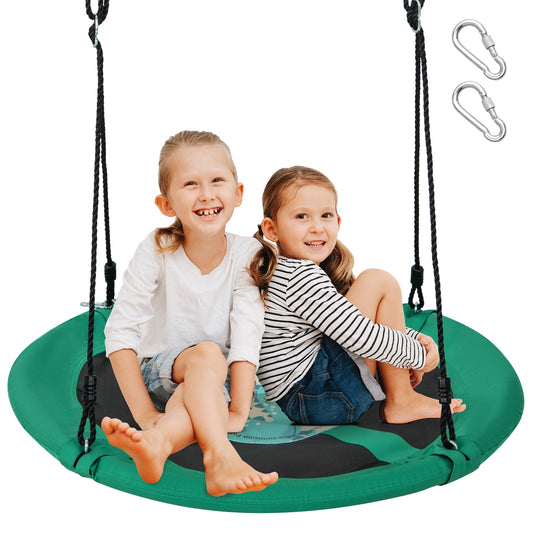 40 Inches Saucer Tree Swing Round with Adjustable Ropes and Carabiners-Green Kids Crystal