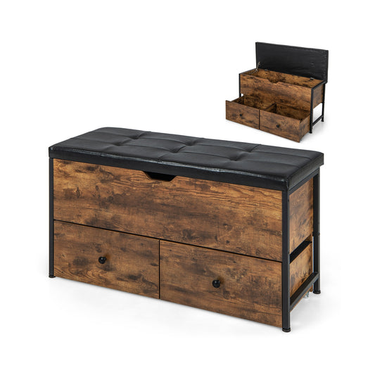 Storage Ottoman Bench with Padded Seat Cushion and 2 Drawers for Entryway-Brown Kids Crystal