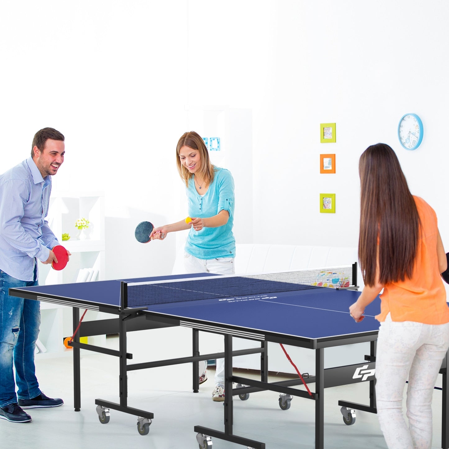 9 x 5 Feet Foldable Table Tennis Table with Quick Clamp Net and Post Set