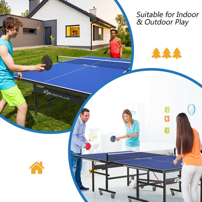 9 x 5 Feet Foldable Table Tennis Table with Quick Clamp Net and Post Set