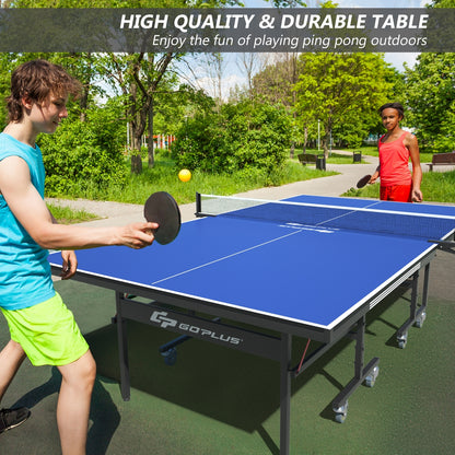 9 x 5 Feet Foldable Table Tennis Table with Quick Clamp Net and Post Set