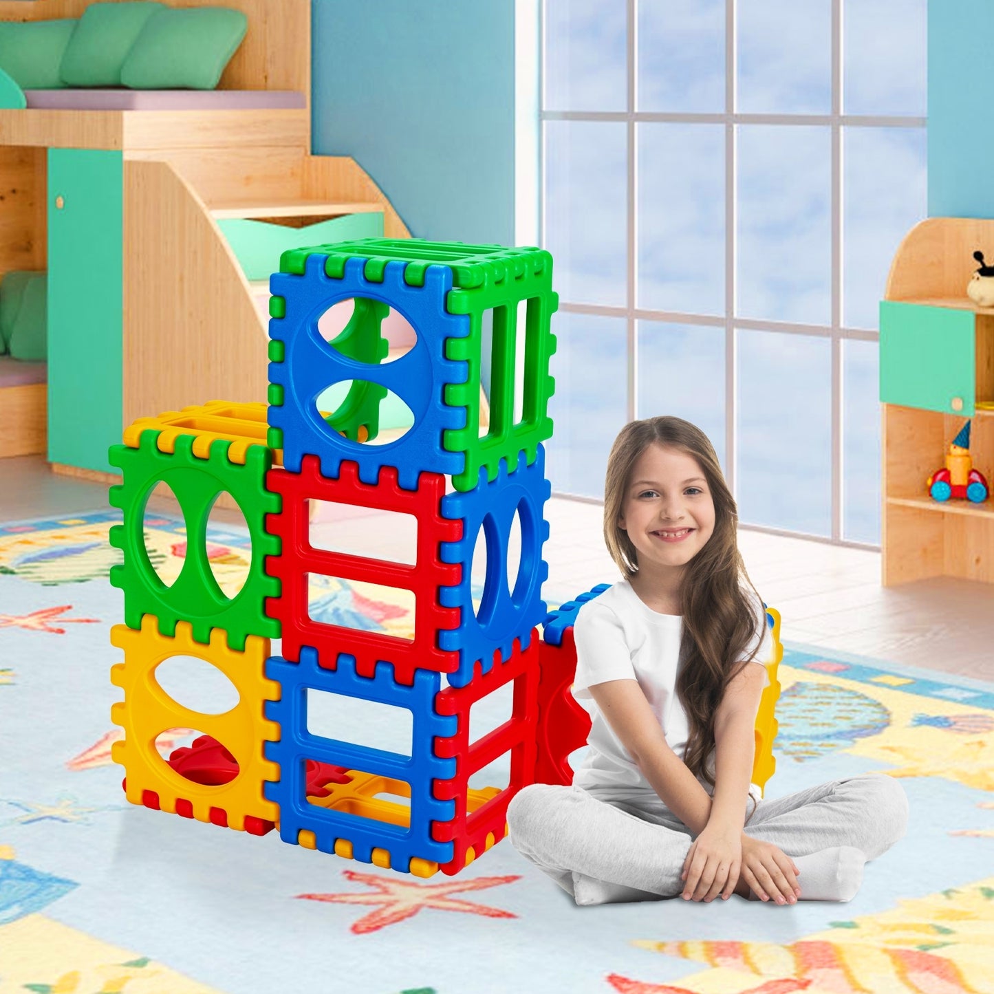 32 Pieces Big Waffle Block Set Kids Educational Stacking Building Toy Kids Crystal