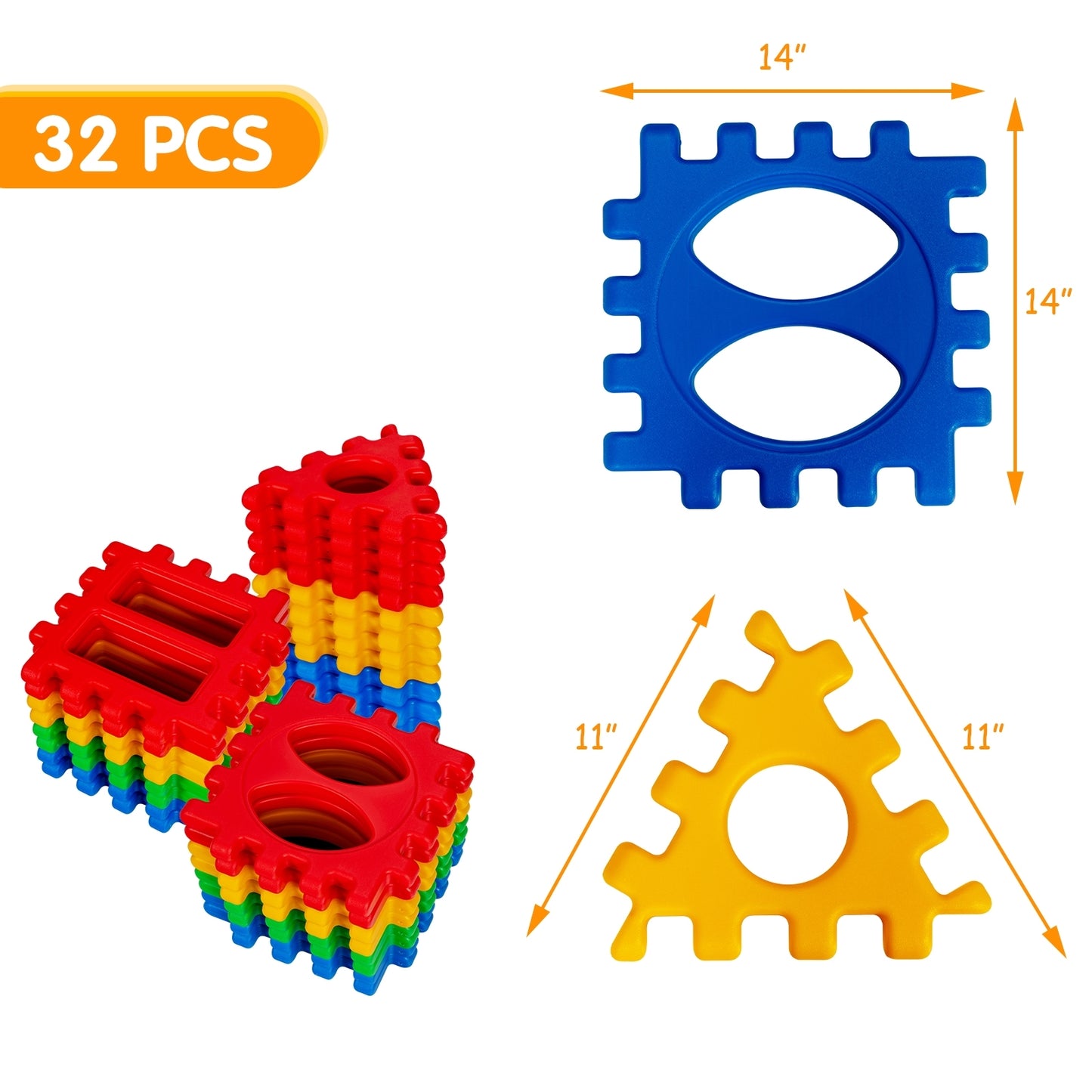 32 Pieces Big Waffle Block Set Kids Educational Stacking Building Toy Kids Crystal