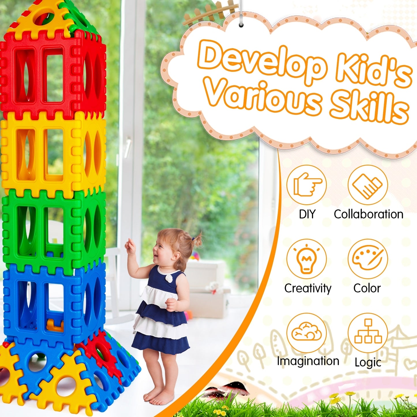 32 Pieces Big Waffle Block Set Kids Educational Stacking Building Toy Kids Crystal
