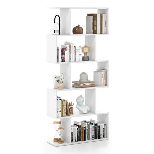 5-Tier Bookshelf with Anti-Toppling Device for Living Room Home Office-White Kids Crystal