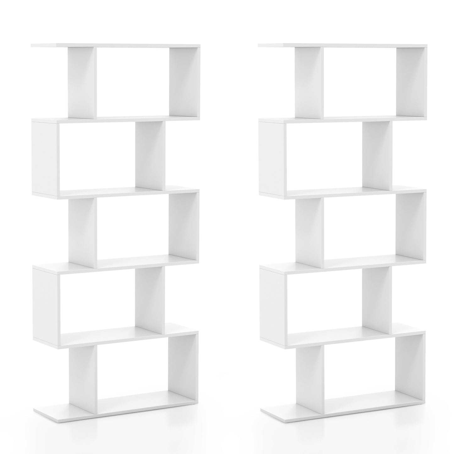 5-Tier Bookshelf with Anti-Toppling Device for Living Room Home Office-White Kids Crystal