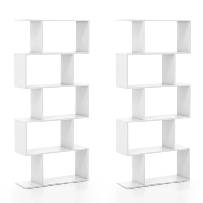 5-Tier Bookshelf with Anti-Toppling Device for Living Room Home Office-White