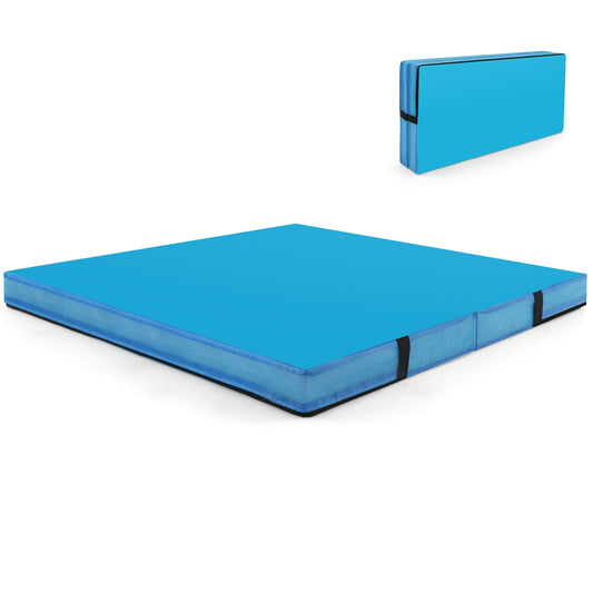4ft x 4ft x 4in Bi-Folding Gymnastic Tumbling Mat with Handles and Cover-Blue Kids Crystal