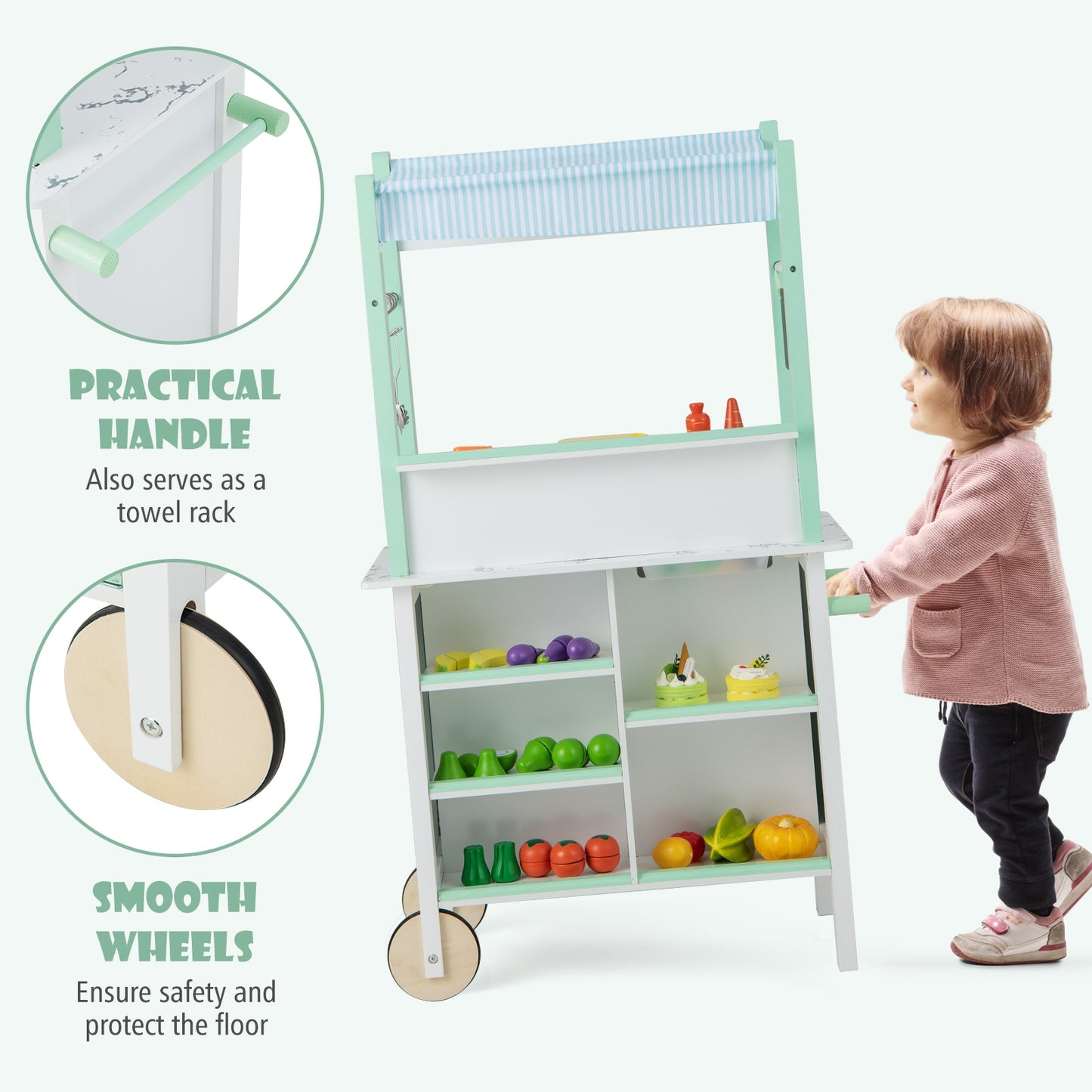 Double-sided Pretend Play Kitchen with Remote Control and LED Light Bars-Green Kids Crystal