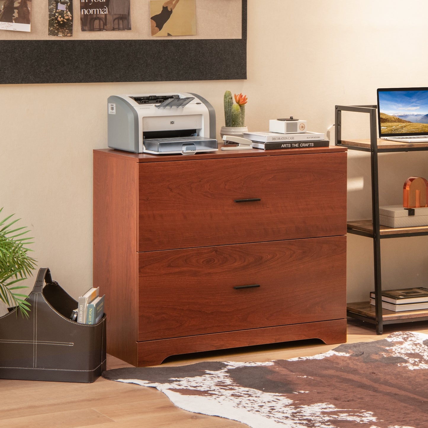 2-Drawer Lateral File Cabinet with Adjustable Bars for Home and Office-Walnut Kids Crystal
