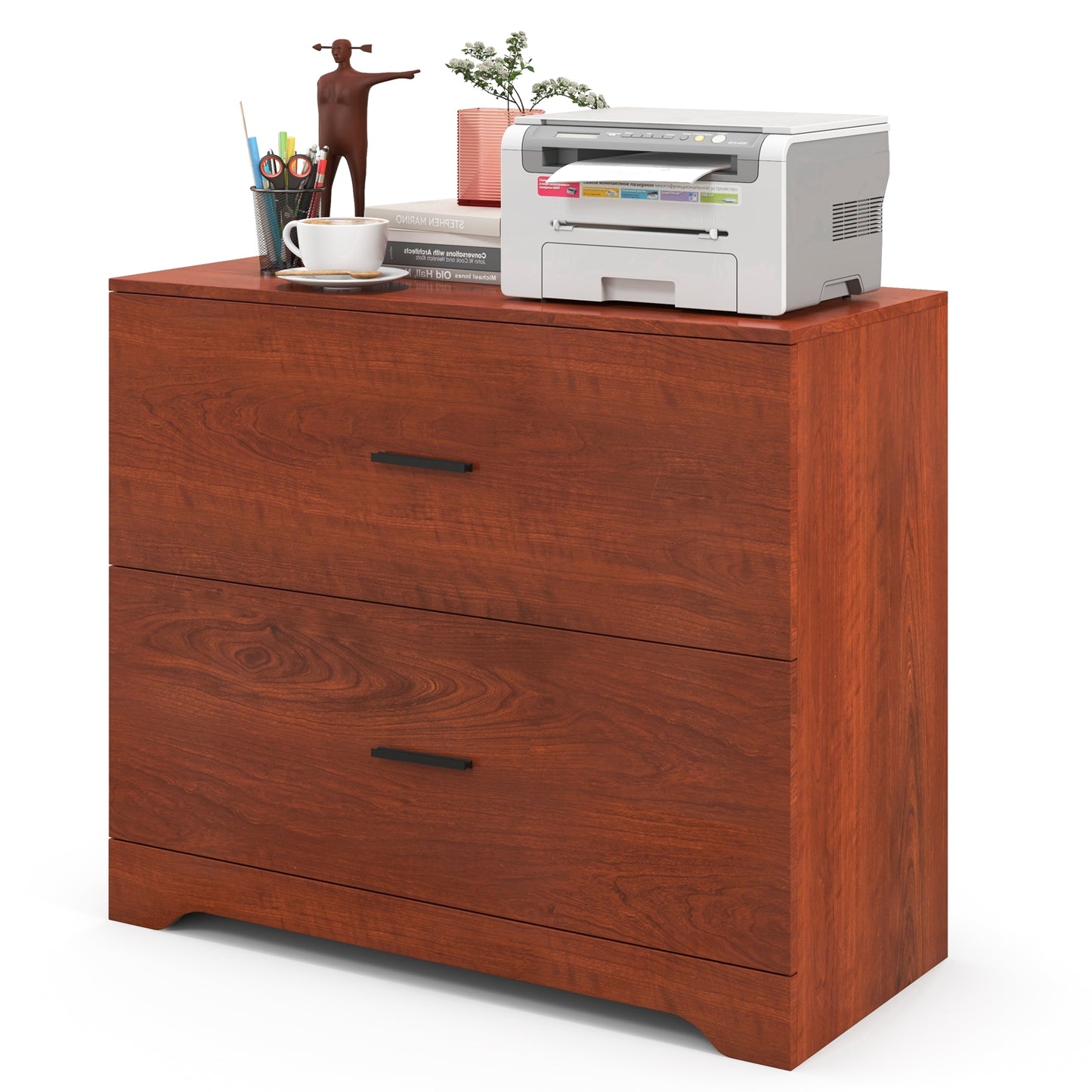 2-Drawer Lateral File Cabinet with Adjustable Bars for Home and Office-Walnut Kids Crystal