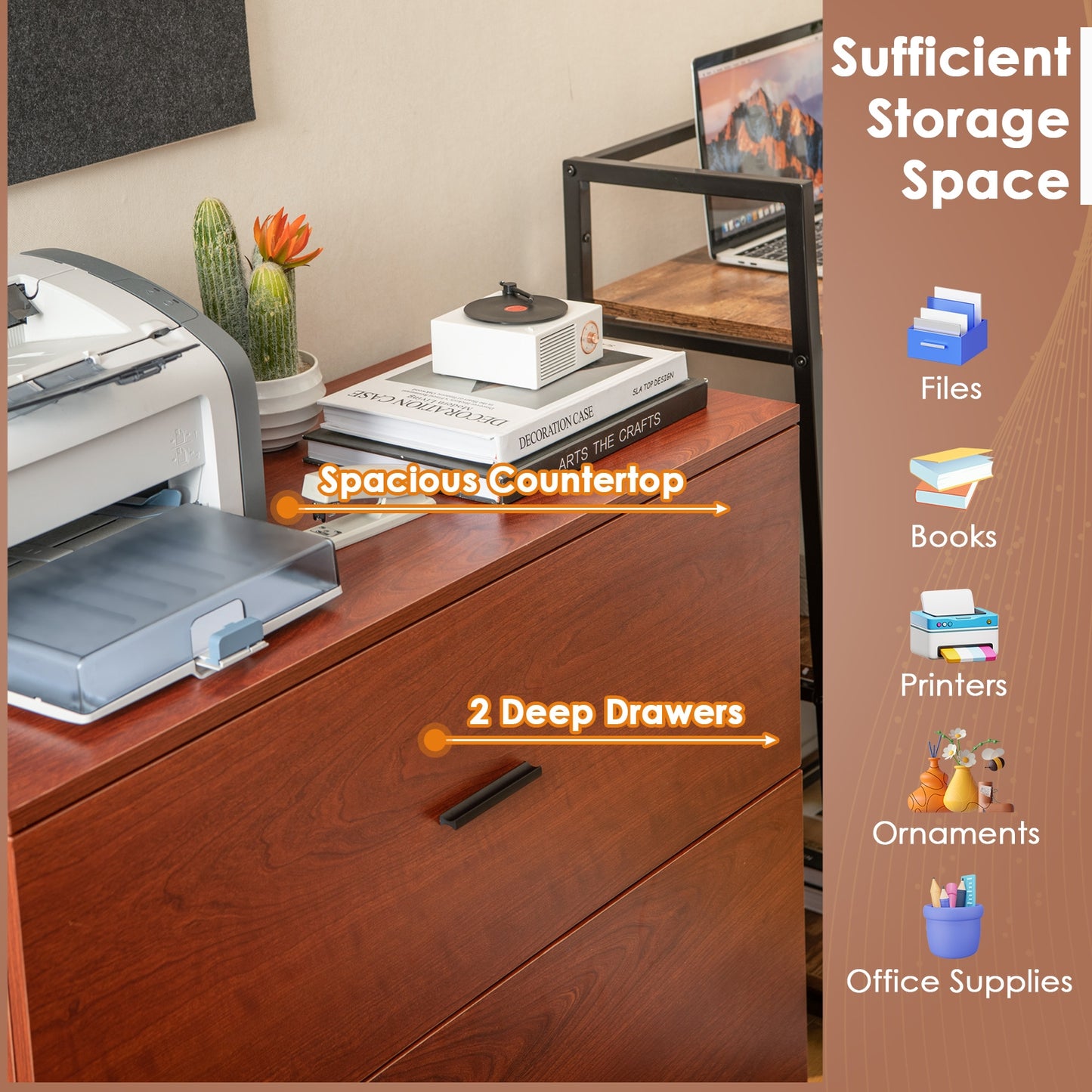 2-Drawer Lateral File Cabinet with Adjustable Bars for Home and Office-Walnut Kids Crystal