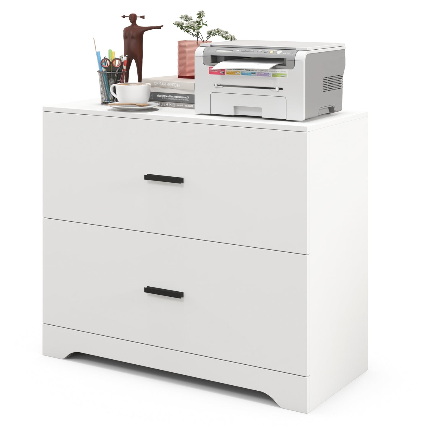 2-Drawer Lateral File Cabinet with Adjustable Bars for Home and Office-White Kids Crystal