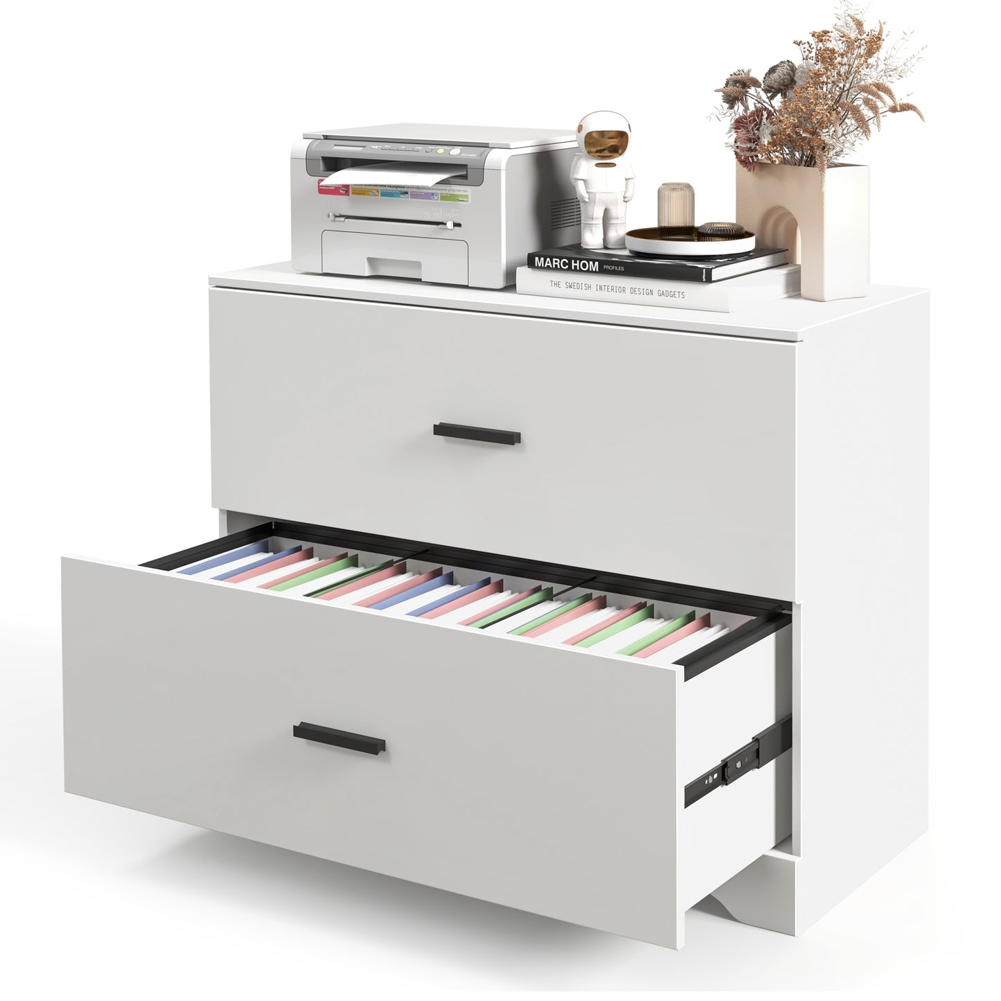 2-Drawer Lateral File Cabinet with Adjustable Bars for Home and Office-White Kids Crystal