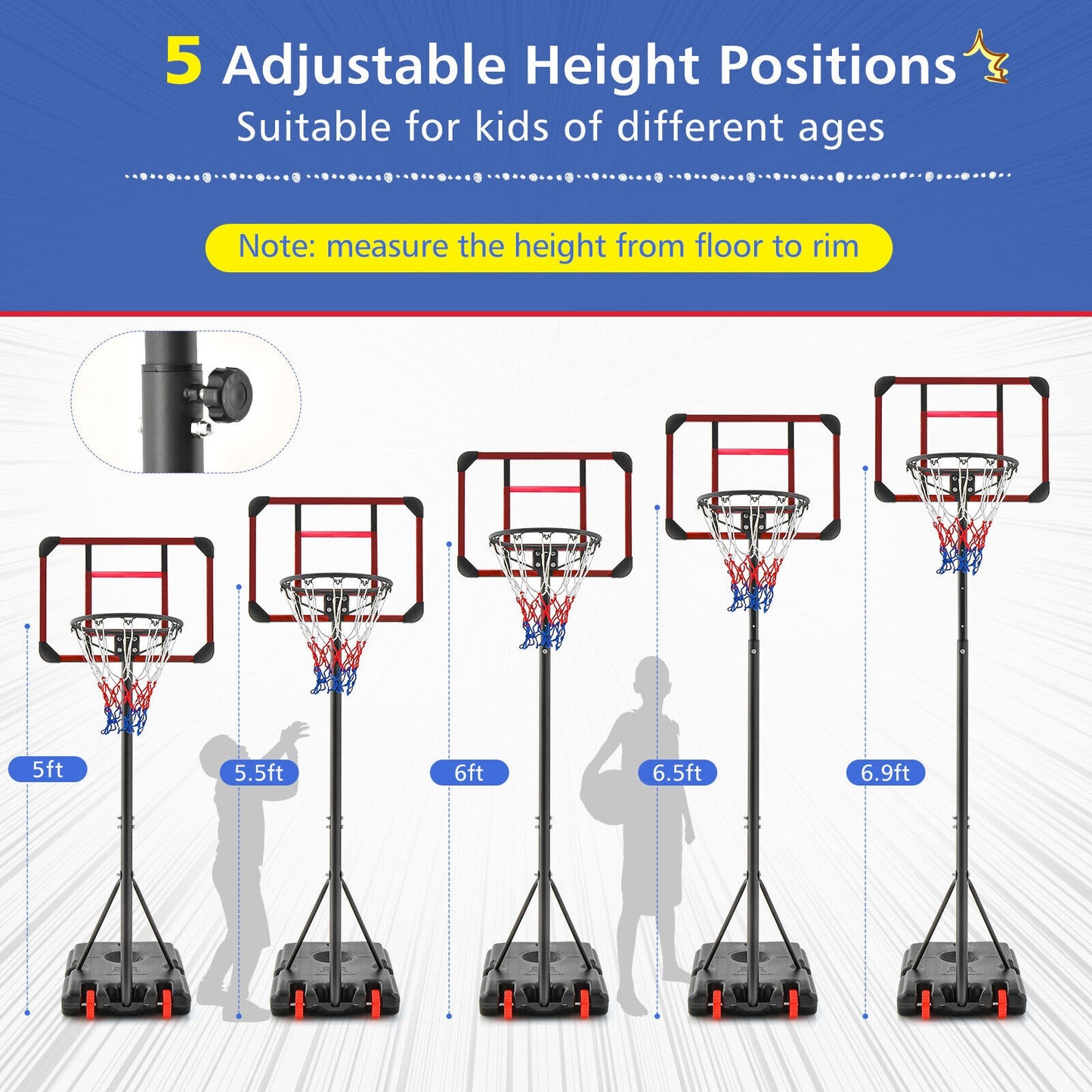 Basketball Hoop Stand 5 Feet-6.8 Feet Height Adjustable Kids Crystal