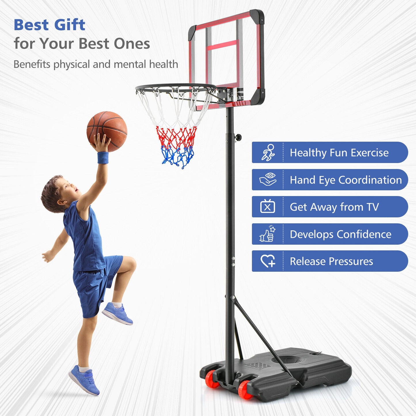 Basketball Hoop Stand 5 Feet-6.8 Feet Height Adjustable Kids Crystal