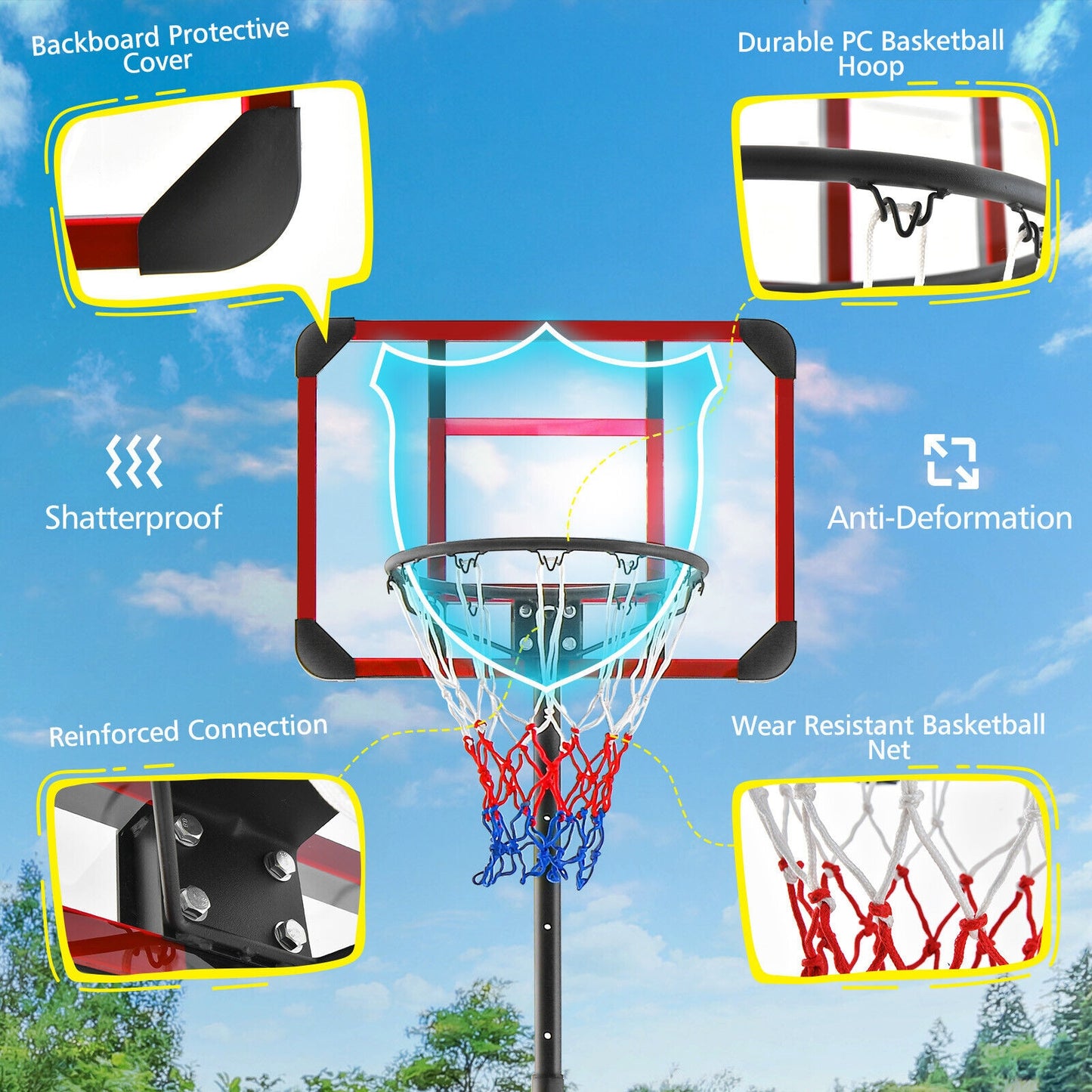 Basketball Hoop Stand 5 Feet-6.8 Feet Height Adjustable Kids Crystal