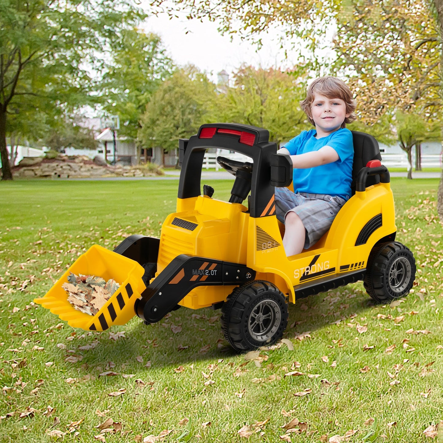 12V Kids Ride On Construction Tractor with Electric Adjustable Bucket-Yellow Kids Crystal