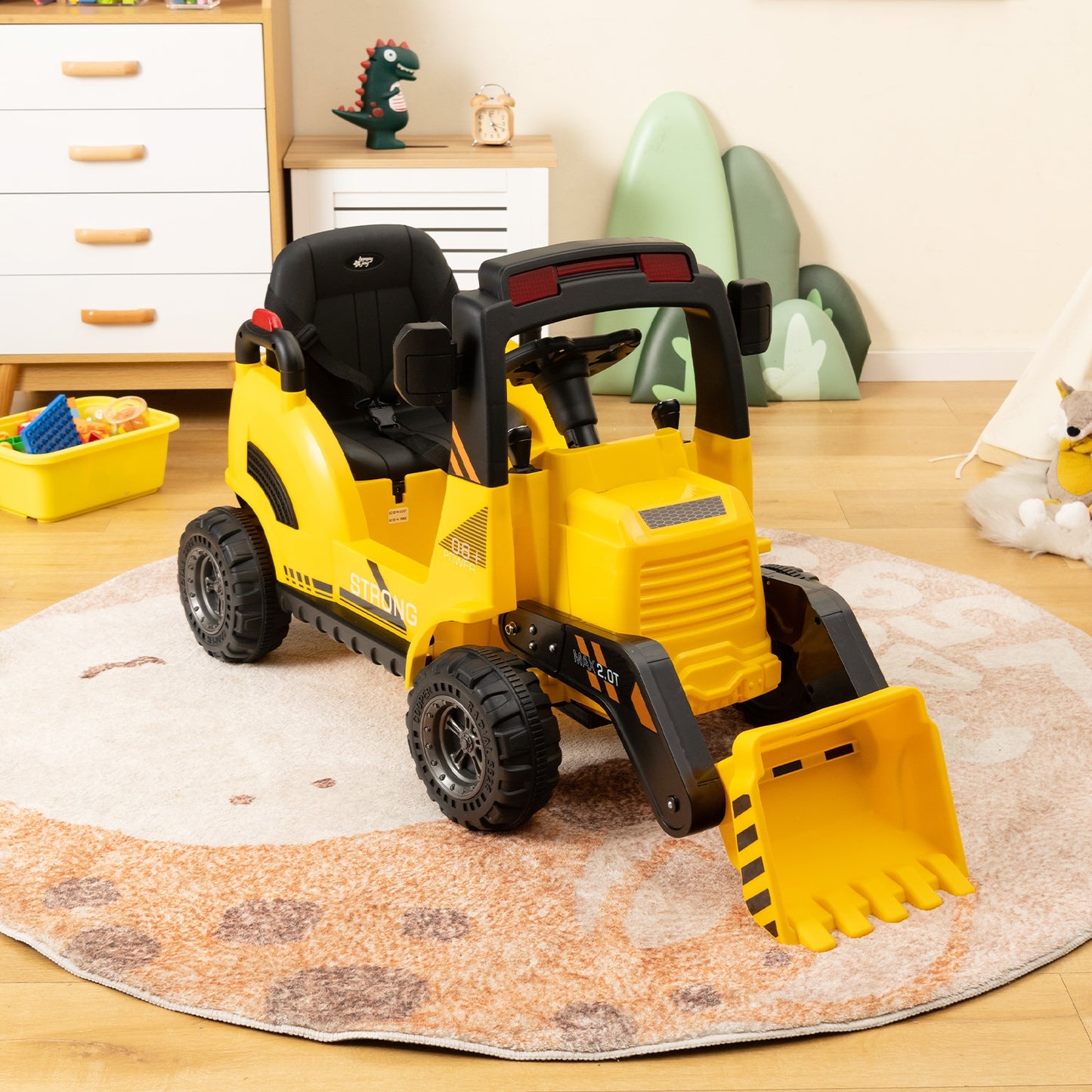 12V Kids Ride On Construction Tractor with Electric Adjustable Bucket-Yellow Kids Crystal