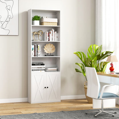 71 Inch Freestanding Bookshelf with 6 Shelves and 2-Door Cabinet-White