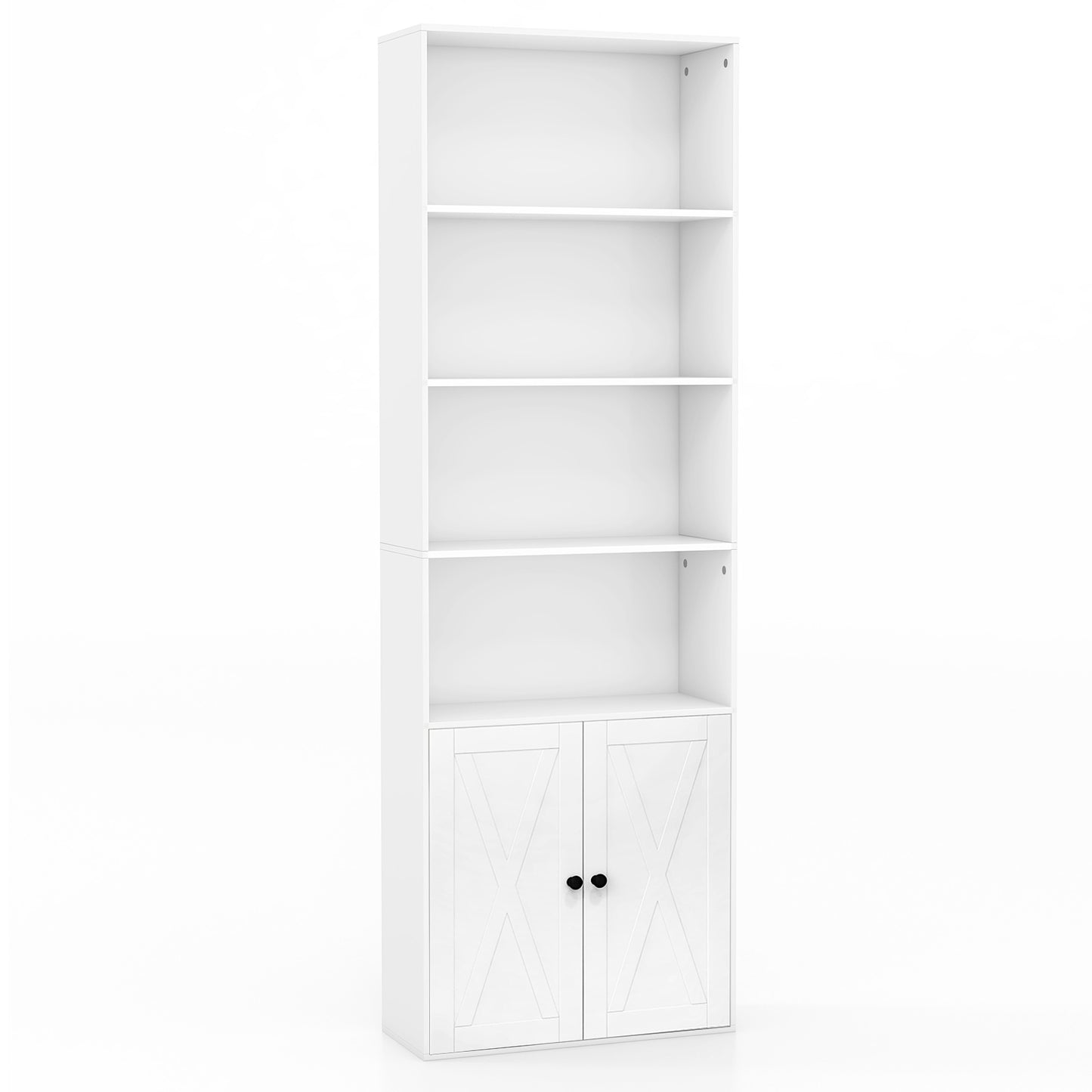 71 Inch Freestanding Bookshelf with 6 Shelves and 2-Door Cabinet-White Kids Crystal