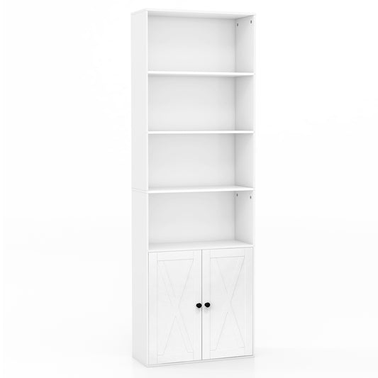 71 Inch Freestanding Bookshelf with 6 Shelves and 2-Door Cabinet-White Kids Crystal
