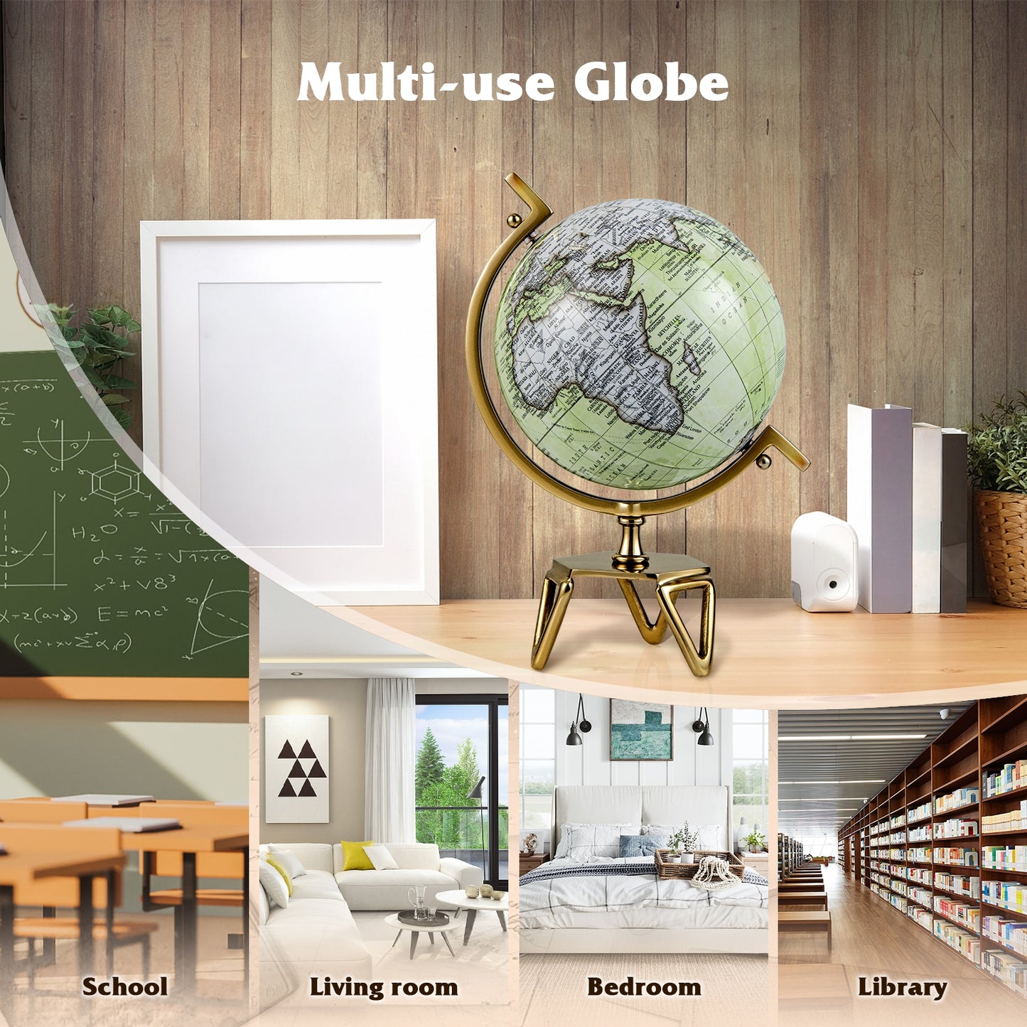 Educational Geographic 5/8/10 Inch World Globe with Triangle Metal Stand-10 inches Kids Crystal