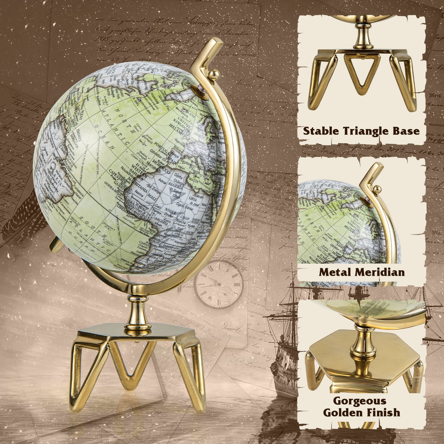 Educational Geographic 5/8/10 Inch World Globe with Triangle Metal Stand-10 inches Kids Crystal