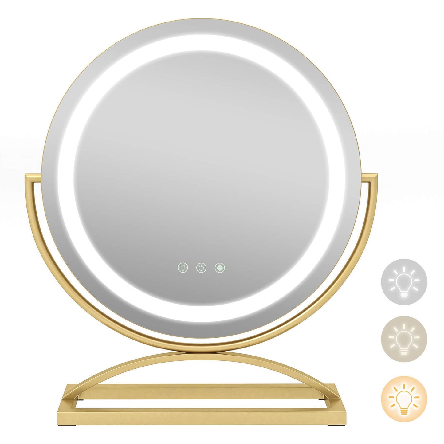 16 Inch Round Makeup Vanity Mirror with 3 Color Dimmable LED Lighting-Golden Kids Crystal
