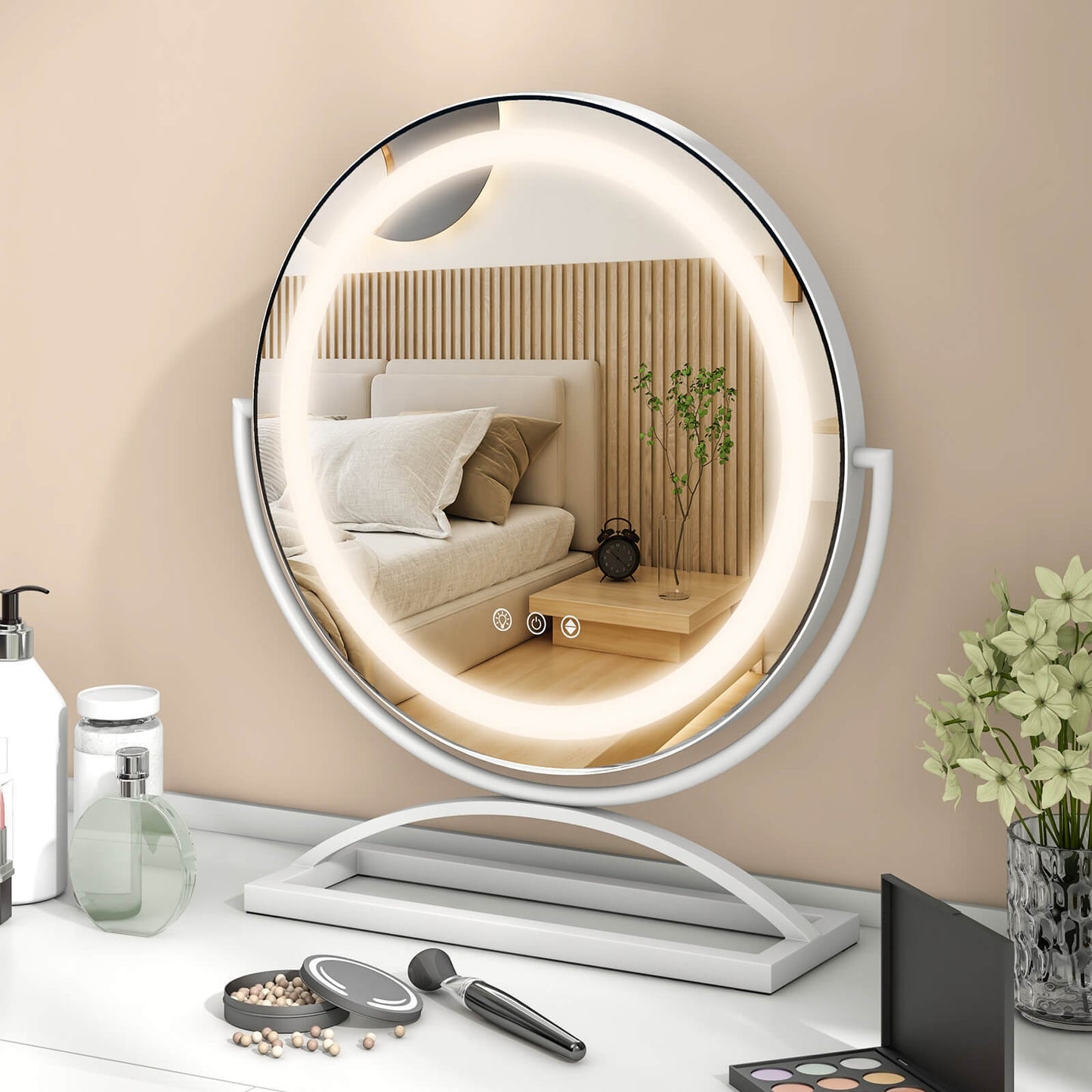 16 Inch Round Makeup Vanity Mirror with 3 Color Dimmable LED Lighting-White Kids Crystal