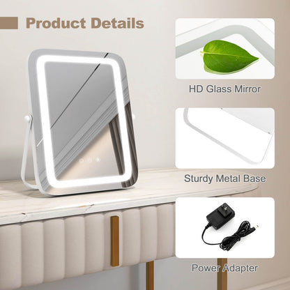 16 x 12 Inch Rectangular Vanity Makeup Mirror with 3 Color Dimmable Lighting-White