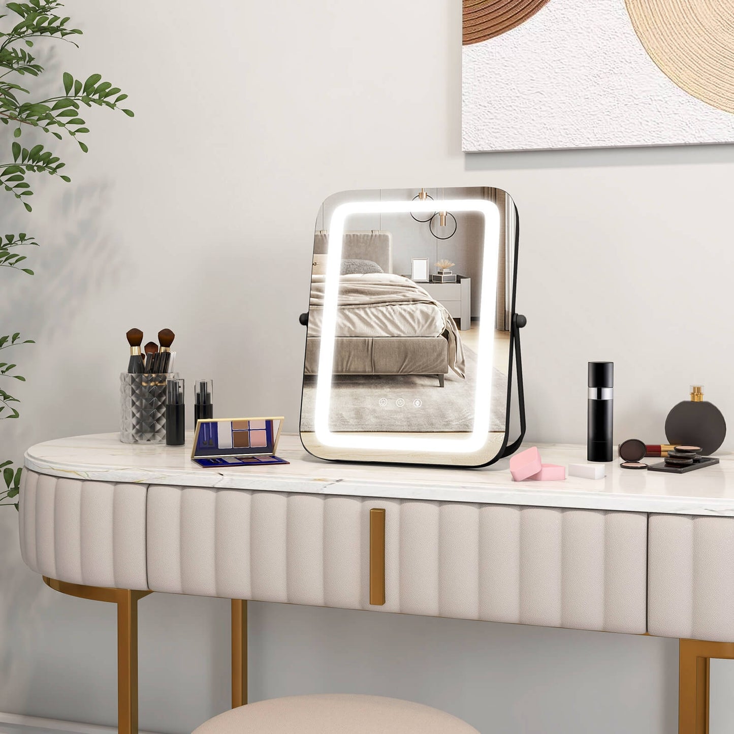 16 x 12 Inch Rectangular Vanity Makeup Mirror with 3 Color Dimmable Lighting-Black Kids Crystal