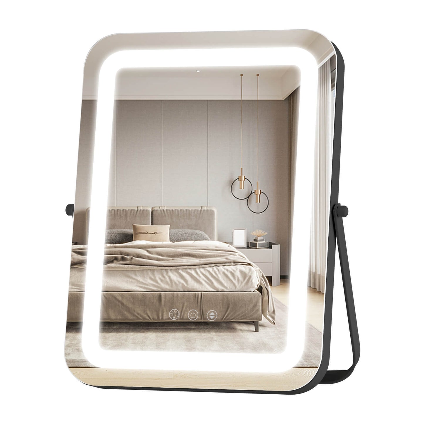 16 x 12 Inch Rectangular Vanity Makeup Mirror with 3 Color Dimmable Lighting-Black Kids Crystal