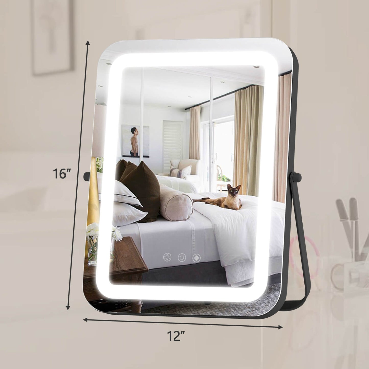 16 x 12 Inch Rectangular Vanity Makeup Mirror with 3 Color Dimmable Lighting-Black Kids Crystal
