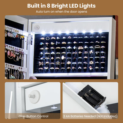 LED Standing Jewelry Mirror Cabinet with 3-Color Lighted Full-Length Mirror-White