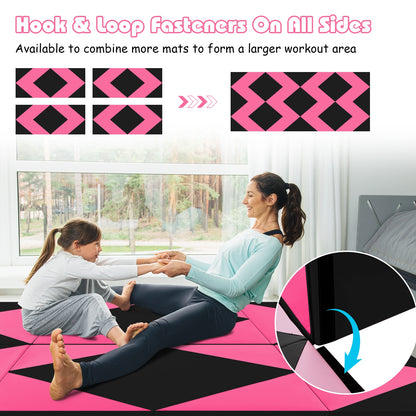 8 Feet PU Leather Folding Gymnastics Mat with Hook and Loop Fasteners-Heart Pink