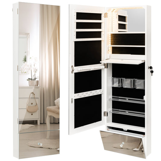 Wall Mounted Jewelry Armoire Organizer with Full-Length Frameless Mirror-White Kids Crystal