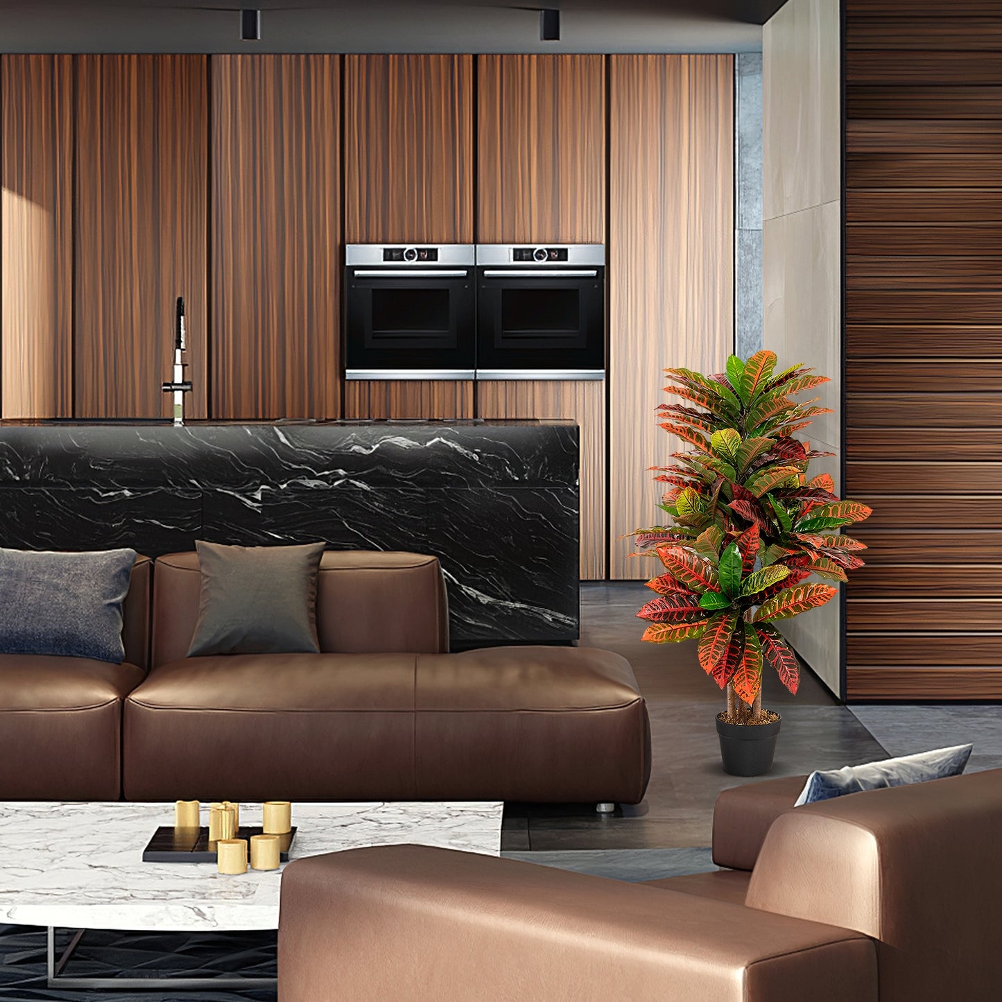 Artificial Croton Plant 40 Inch Tall Fake Croton Palm Tree with Colorful Variegated Leaves and Pot Kids Crystal