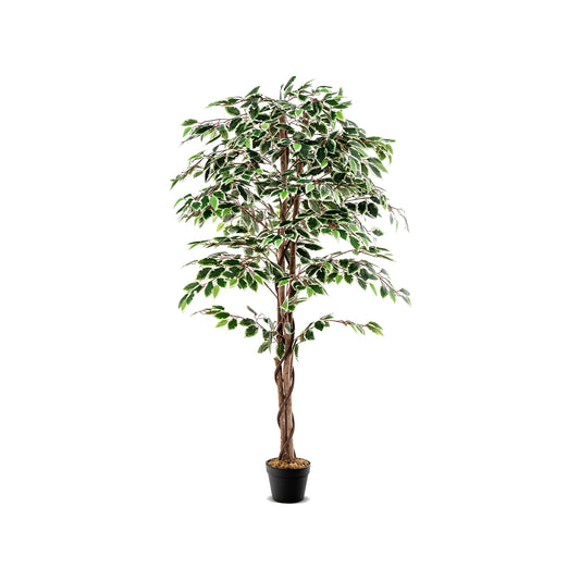 Artificial Ficus Tree Tall Faux Indoor Plant with 1008 Leaves Nursery Pot and Dried Moss Kids Crystal