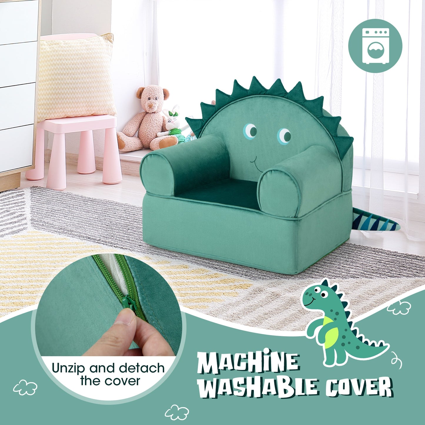 Original Kids Sofa with Armrest and Thick Cushion-Green