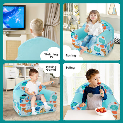 Kids Armchair with Plush Velvet Cover and Soft Sponge Filling-Blue