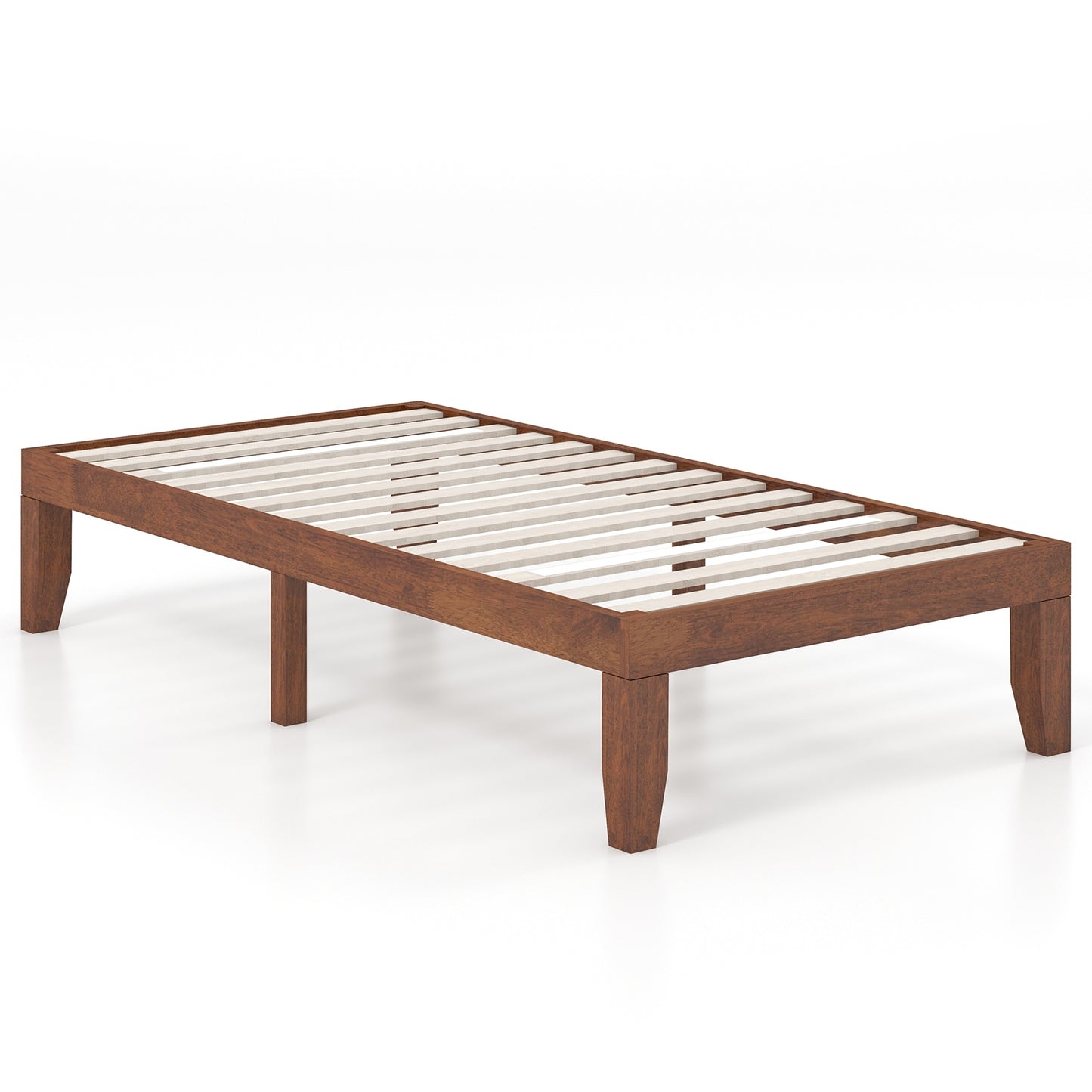 14 Inch Twin Size Rubber Wood Platform Bed Frame with Wood Slat Support-Walnut Kids Crystal