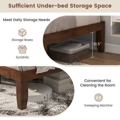 14 Inch Queen Size Rubber Wood Platform Bed Frame with Wood Slat Support-Walnut