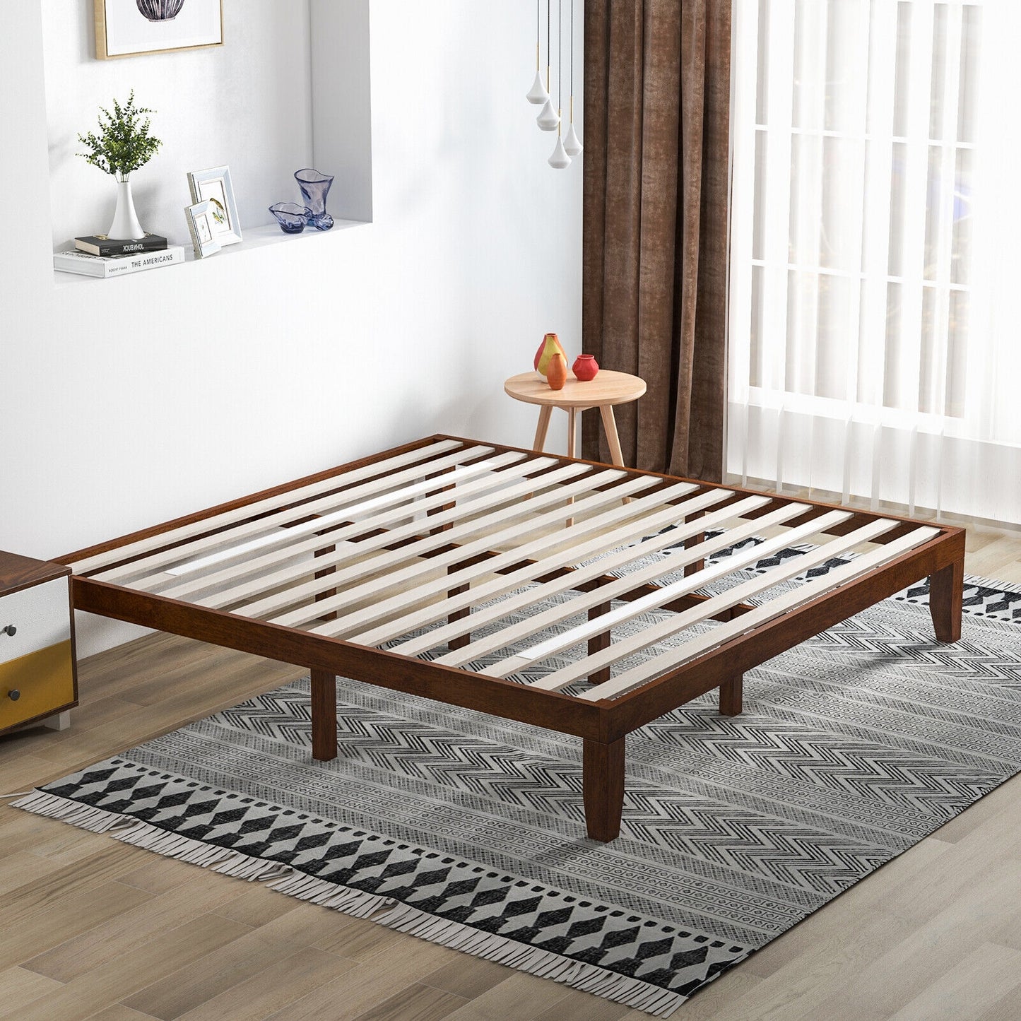 14 Inch King Size Rubber Wood Platform Bed Frame with Wood Slat Support-Walnut Kids Crystal